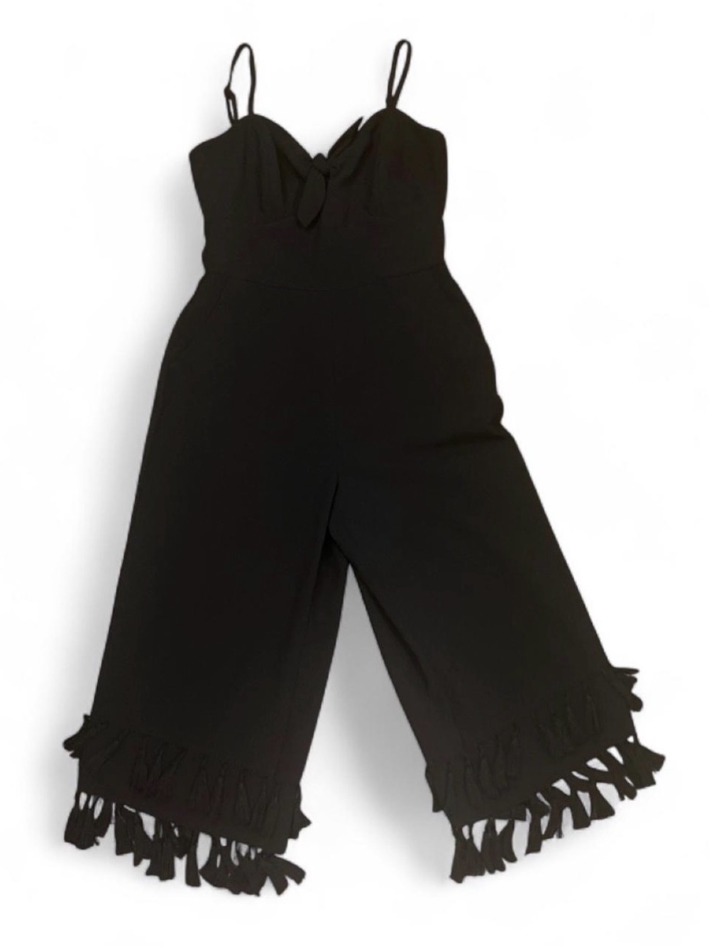 Women’s Palazzo Black Fringe Wide-Leg Jumpsuit Tassel Leg Boho Women’s Sz SP